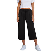 Lisia™ Pantacourt-Hose Aus Baumwoll-Leinen Mit Elastischem Bund Und Verstellbarem Kordelzug in Schwarz