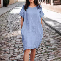 Alissea™-Kleid aus Baumwollleinen mit Weitem Schnitt in Blau
