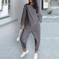 Eva™ Set mit asymmetrisch geschnittenem Sweatshirt und Jogginghose mit Taschen in Grau