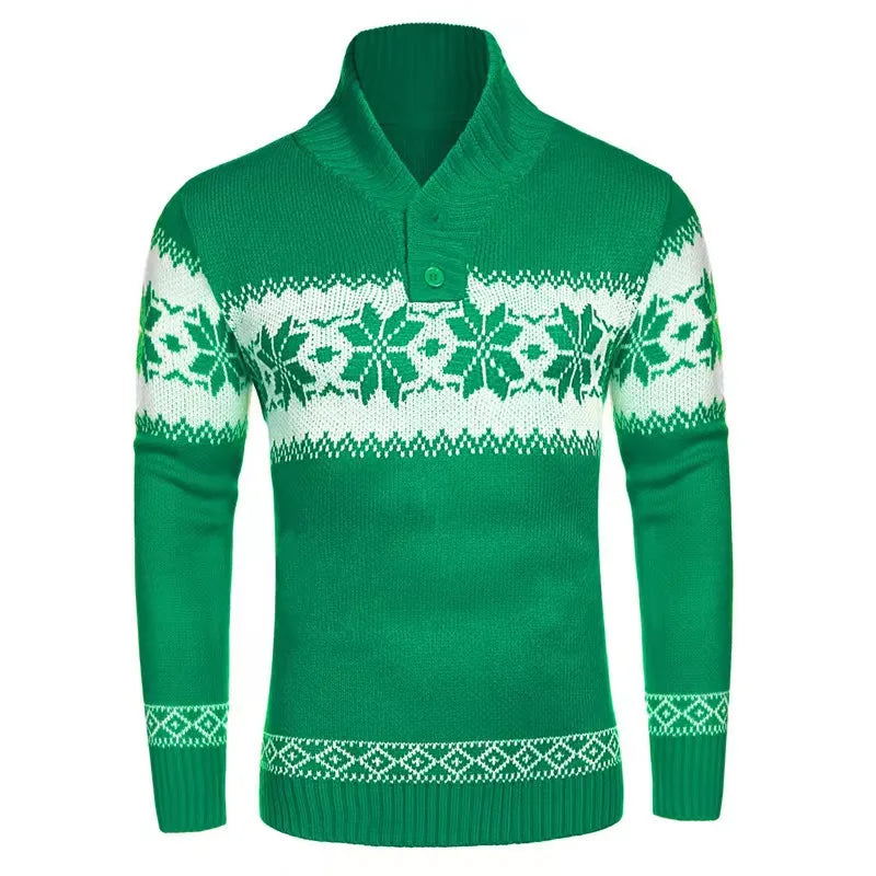 Gifer - Warmer Jacquard-Pullover mit Rundhalsausschnitt und weihnachtlichem Schneeflocken-Print für Männer