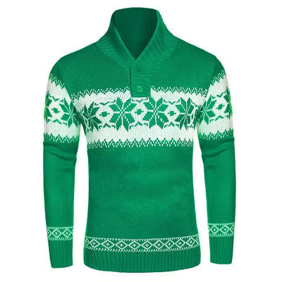 Gifer - Warmer Jacquard-Pullover mit Rundhalsausschnitt und weihnachtlichem Schneeflocken-Print für Männer