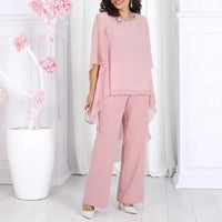 Aurevielle™ Set Mit Asymmetrischer Bluse in Lagenoptik und Weiter Pantalonhose in Pink