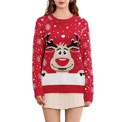 Rudi - Strickpullover mit Rundhalsausschnitt und weihnachtlichem Rentier-Print für Männer und Frauen