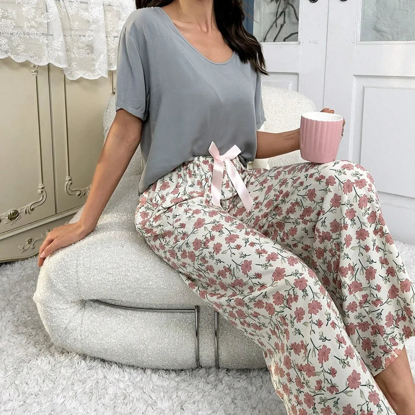 Embe- Sommer Lounge-Set mit Kurzem Oberteil und Langer Hose für Damen