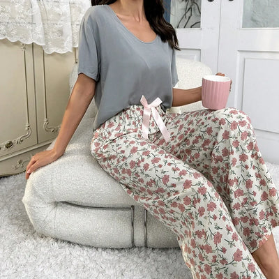 Embe- Sommer Lounge-Set mit Kurzem Oberteil und Langer Hose für Damen