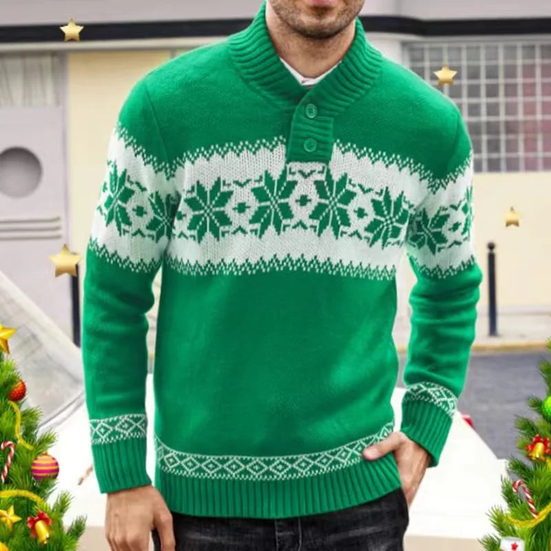 Gifer - Warmer Jacquard-Pullover mit Rundhalsausschnitt und weihnachtlichem Schneeflocken-Print für Männer
