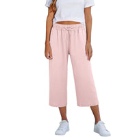 Lisia™ Pantacourt-Hose Aus Baumwoll-Leinen Mit Elastischem Bund Und Verstellbarem Kordelzug in Pink