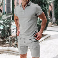 Pietro™ Premium-Strickset mit Struktur mit Zip-Poloshirt in Grau
