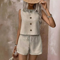 Celestina™ Set Aus Leinen-Baumwoll-Mischung Mit Minimalistischem Design in Khaki