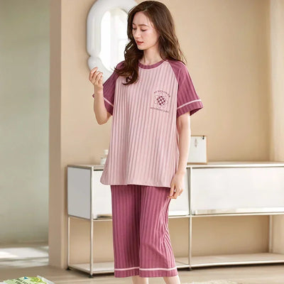Guinevere- Gemütliches O-Neck Top und Pyjama für Damen