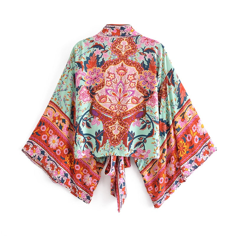 Fudus | Boho Blumen Print Kurzer Kimono