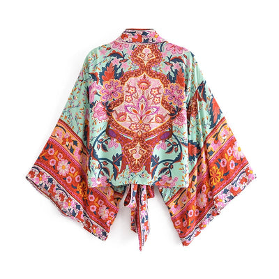 Fudus | Boho Blumen Print Kurzer Kimono