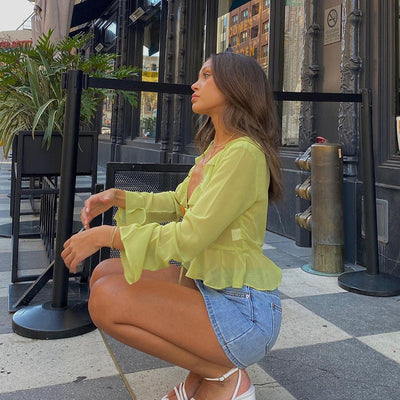 Aricia® | Damen-Crop-Top mit Rüschen und Spitze