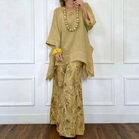 Amara™ Baumwoll-Leinen-Set mit Oversize-Bluse und Palazzohose in Khaki