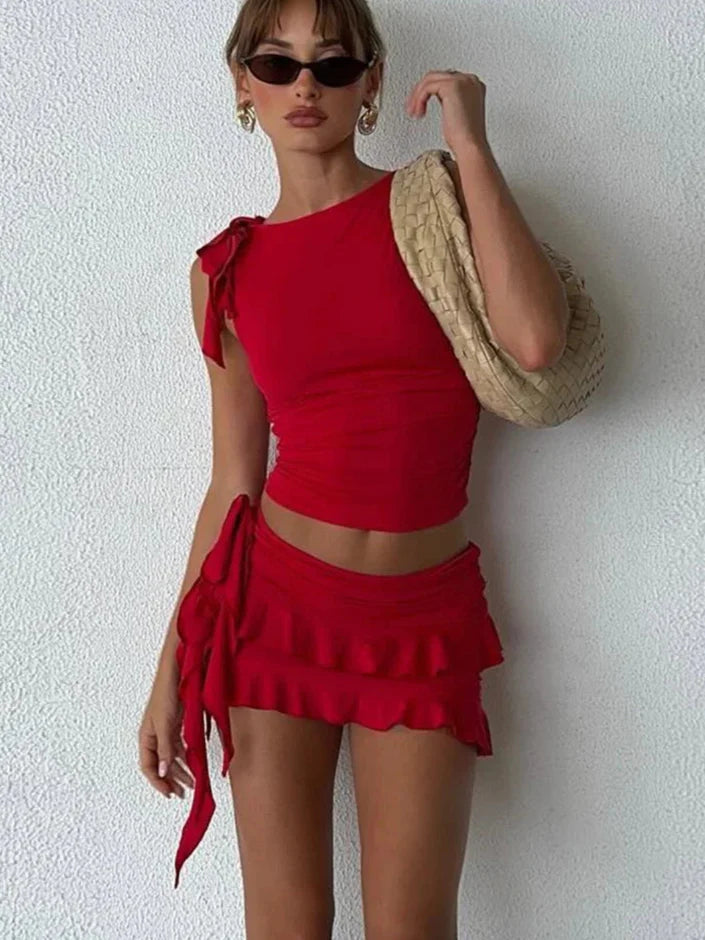 Eike | Zweiteiler Rock Set mit Falten und Quasten