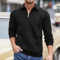 Carlisle™-Pullover aus Hochwertigem Zopfmuster-Strick mit Polokragen und Metallreißverschluss in Schwarz