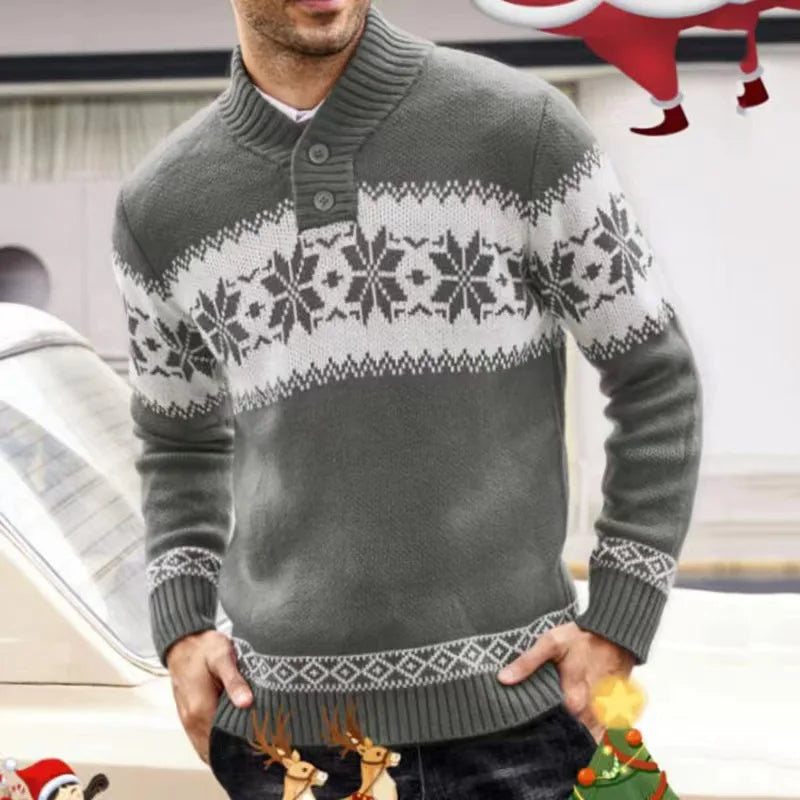 Gifer - Warmer Jacquard-Pullover mit Rundhalsausschnitt und weihnachtlichem Schneeflocken-Print für Männer