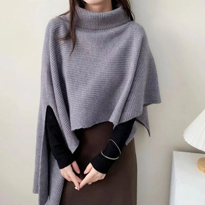 Elina - Unregelmäßiger Vintage Strickpulli mit Rollkragen für Frauen