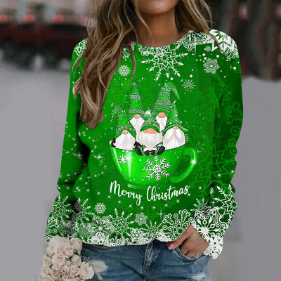 Zorana - Warmer Pullover mit Rundhalsausschnitt und Frohe Weihnachten Druck für Frauen