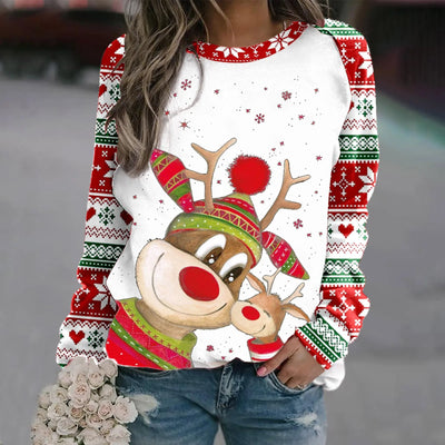 Romina - Warmer Pullover mit Rundhalsausschnitt und 3D Gedrucktem Weihnachts-Rentier für Frauen