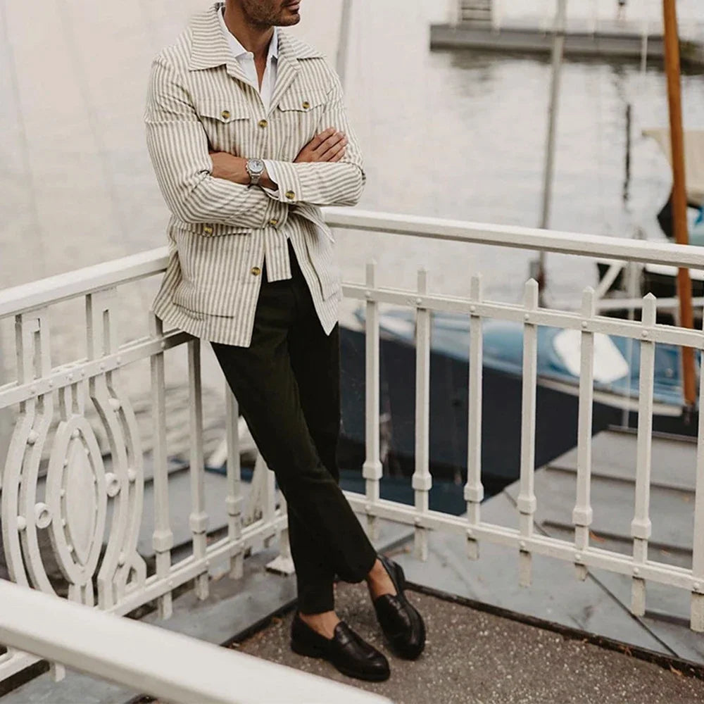 Theo | Casual gestreiftes Leinenjacket
