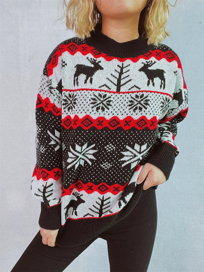 Elena - Jacquard-Strickpullover mit Rundhalsausschnitt und Weihnachtsmotiven für Frauen