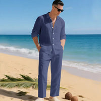 Luca™ Baumwoll-Leinen-Set mit Button-Down-Hemd in Dunkelblau