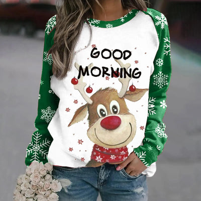 Romina - Warmer Pullover mit Rundhalsausschnitt und 3D Gedrucktem Weihnachts-Rentier für Frauen