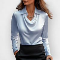 Sofia | Damen Bluse Wasserfallkragen Fließend Feminin Elegant Casual in Hellblau