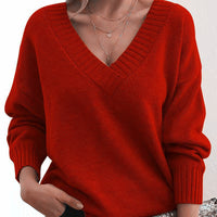 Mordane – Eleganter Langarm Pullover Mit V-Ausschnitt in Rot