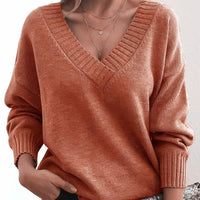Mordane – Eleganter Langarm Pullover Mit V-Ausschnitt in Orange