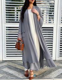 Damen Longline-Cardigan mit Rüschensaum und langen Ärmeln in Grau