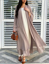 Damen Longline-Cardigan mit Rüschensaum und langen Ärmeln in Taupe