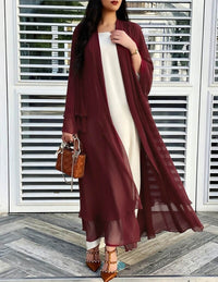 Damen Longline-Cardigan mit Rüschensaum und langen Ärmeln in Weinrot