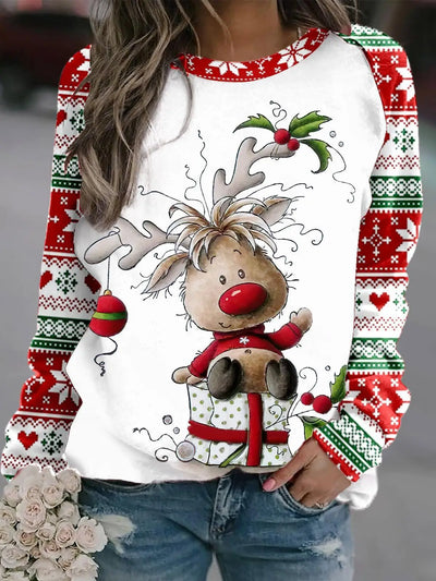 Romina - Warmer Pullover mit Rundhalsausschnitt und 3D Gedrucktem Weihnachts-Rentier für Frauen