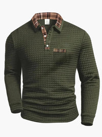 Herren-Polo mit langen Ärmeln im Casual-Stil mit kariertem Kragen, ideal für einen modernen und eleganten Look in Olivgrün