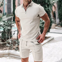 Pietro™ Premium-Strickset mit Struktur mit Zip-Poloshirt in Khaki