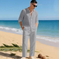 Luca™ Baumwoll-Leinen-Set mit Button-Down-Hemd in Grau
