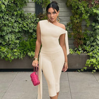 Odessa™ Set mit One-Shoulder-Bluse und Eleganter Caprihose in Beige