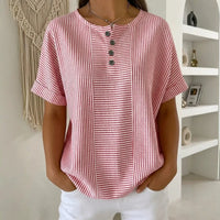Euddora™ Bluse Mit Feinen Streifen und Knopfleiste in Pink