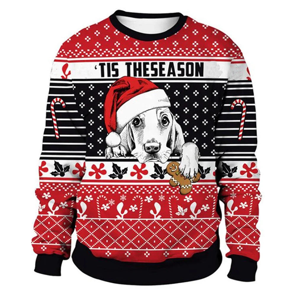 Dietmar - Warmer Pullover mit Rundhalsausschnitt und 3D-Weihnachtsaufdrucken für Männer und Frauen