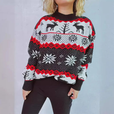 Elena - Jacquard-Strickpullover mit Rundhalsausschnitt und Weihnachtsmotiven für Frauen