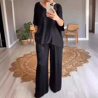 Marevielle™ Set Aus Satinartigem Stoff Mit Lockerer Bluse und Fließender Pantalonhose in Schwarz
