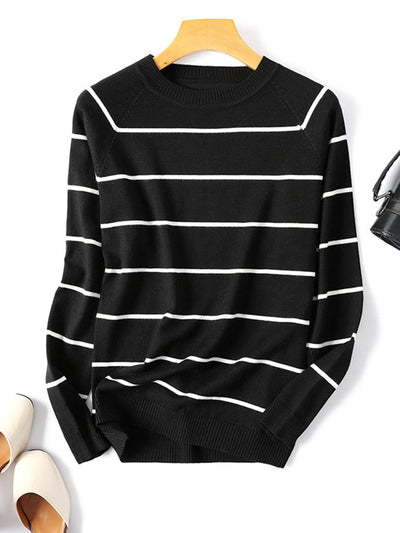Stilvoller gestreifter Strickpullover mit Rundhalsausschnitt für Damen | Ideal für den Winter