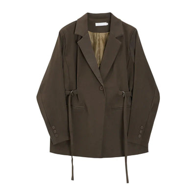 Vera - Gürtel Gespleißt Design Anzug Jacke mit gekerbten Kragen und Einzelne Taste für Frauen
