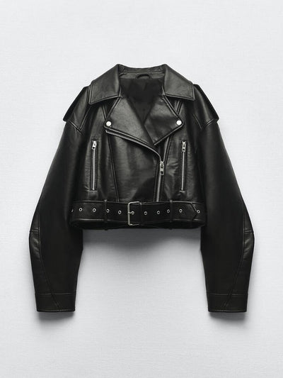 Gretel | Damen Vintage Kunstleder Jacke mit Gürtel