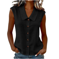 Celinea™ Baumwoll-Leinen-Bluse Mit Elegantem Kragen Und Vorderen Knöpfen in Schwarz
