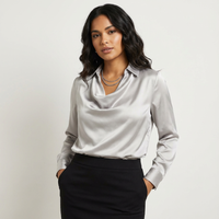 Damen Satinbluse mit Drapiertem Kragen in Grau