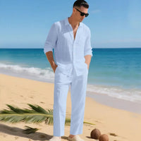 Luca™ Baumwoll-Leinen-Set mit Button-Down-Hemd in Hellblau