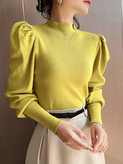 Rundhalsausschnitt Puff Long Sleeve Bluse für Damen